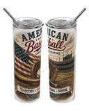 Two tumblers with American Baseball design featuring an American flag and stadium imagery.