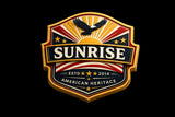 Logo with 'Sunrise' text and American flag design