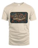Beige t-shirt with 'America 250 Years of Freedom' graphic on a white background