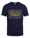 Navy blue t-shirt with 'America 250 Years of Freedom Texas' graphic design on a white background
