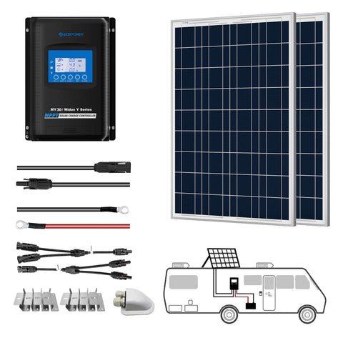 Solar Panel Starter Kit 200W 12V  Poly Solar RV Kits, 30A MPPT Charge Controller