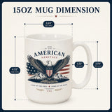 15oz mug with American Heritage design and dimensions labeled