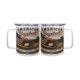 Two tumblers with 'American Baseball' design on a white background