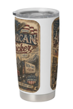 Tumbler with American-themed design on a white background