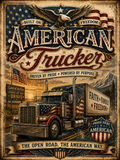 Vintage-style poster of an American truck with an eagle and patriotic elements.