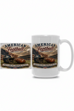 Mug with 'American Football' design featuring footballs and American flag on a white background