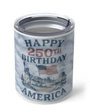 Tumbler celebrating America's 250th birthday with a design of the Statue of Liberty and American flag.