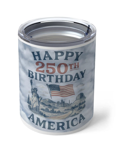 Tumbler celebrating America's 250th birthday with a design of the Statue of Liberty and American flag.