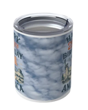 Tumbler with patriotic design featuring the Statue of Liberty and text on a white background