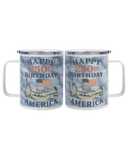 Two tumblers celebrating America's 250th birthday with a design of the Statue of Liberty and American flag.