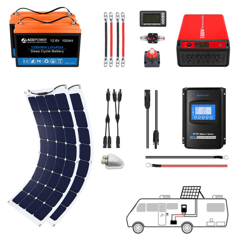 Complete Solar Power Systems - Flexible for RV, Boat, Camping, Construction, Adventure