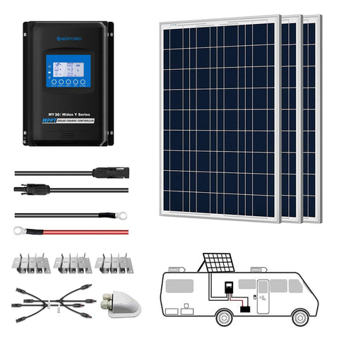 300W 12V  Poly Solar Kits, 30A MPPT Charge Controller - Sunrise Sales